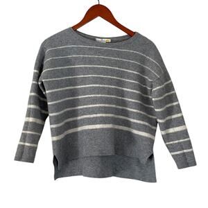 C&C California Merino Wool Blend Crew Neck Gray & Ivory/White Striped Sweater L